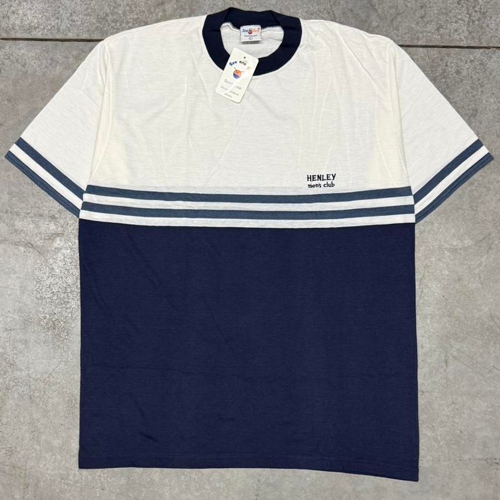 Vintage 80s Men's Henley Men's Club Striped Essentials Shirt Sz Large